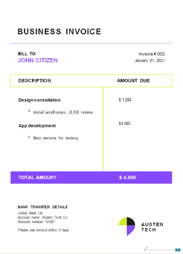 Download USA Austen Tech Company invoice Photoshop template